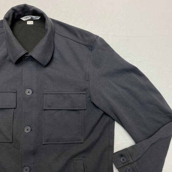 Zara Shacket Men's M Gray Long Sleeve Thick Retro Button Up Shirt Jacket - Picture 4 of 12